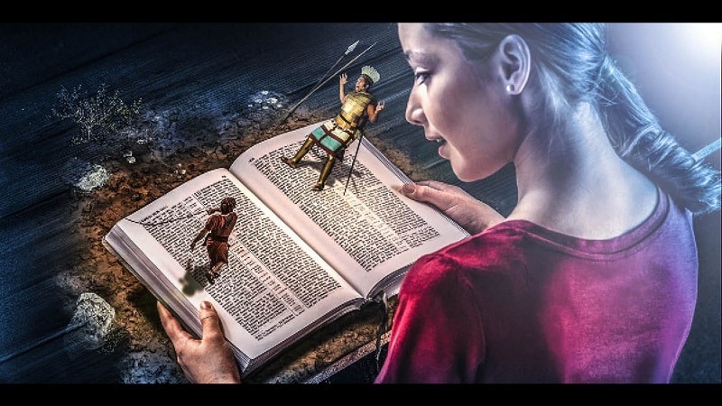 Illustration of reading and studying the Bible